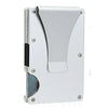 Slim aluminum RFID blocking wallet with a money clip shown from the front.