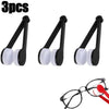 Three pairs of black microfiber glasses cleaning tools with white tips and black handles.