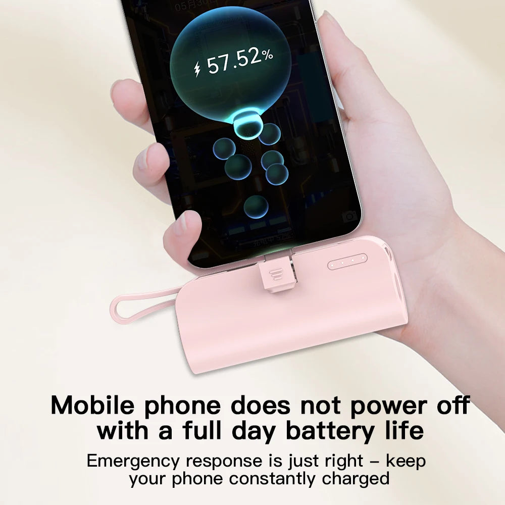 Pocket-Size 5000mAh Power Bank with Built-in Cable, LED Light & Phone Stand