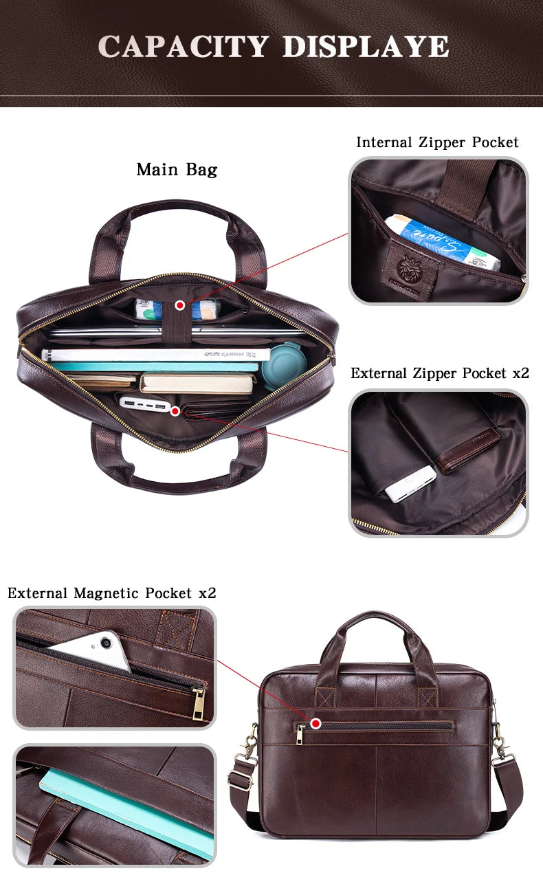 Genuine Leather Business Briefcase for Men – Fits 15.6" Laptop