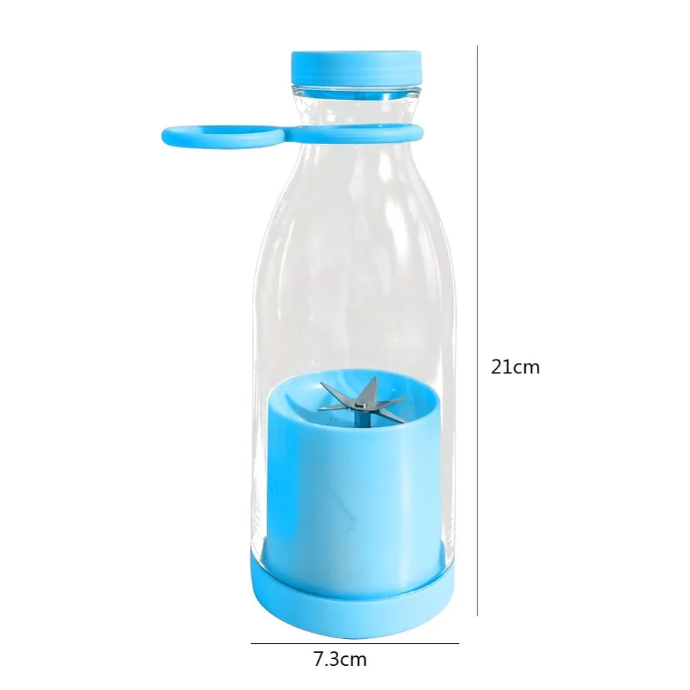 Klares Glasflasche mit blauem Deckel und blauem Boden, ausgestattet mit einem Silikon-Mixeraufsatz.