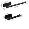 A set of black stainless steel wall-mounted paper towel holders shown in two different configurations.