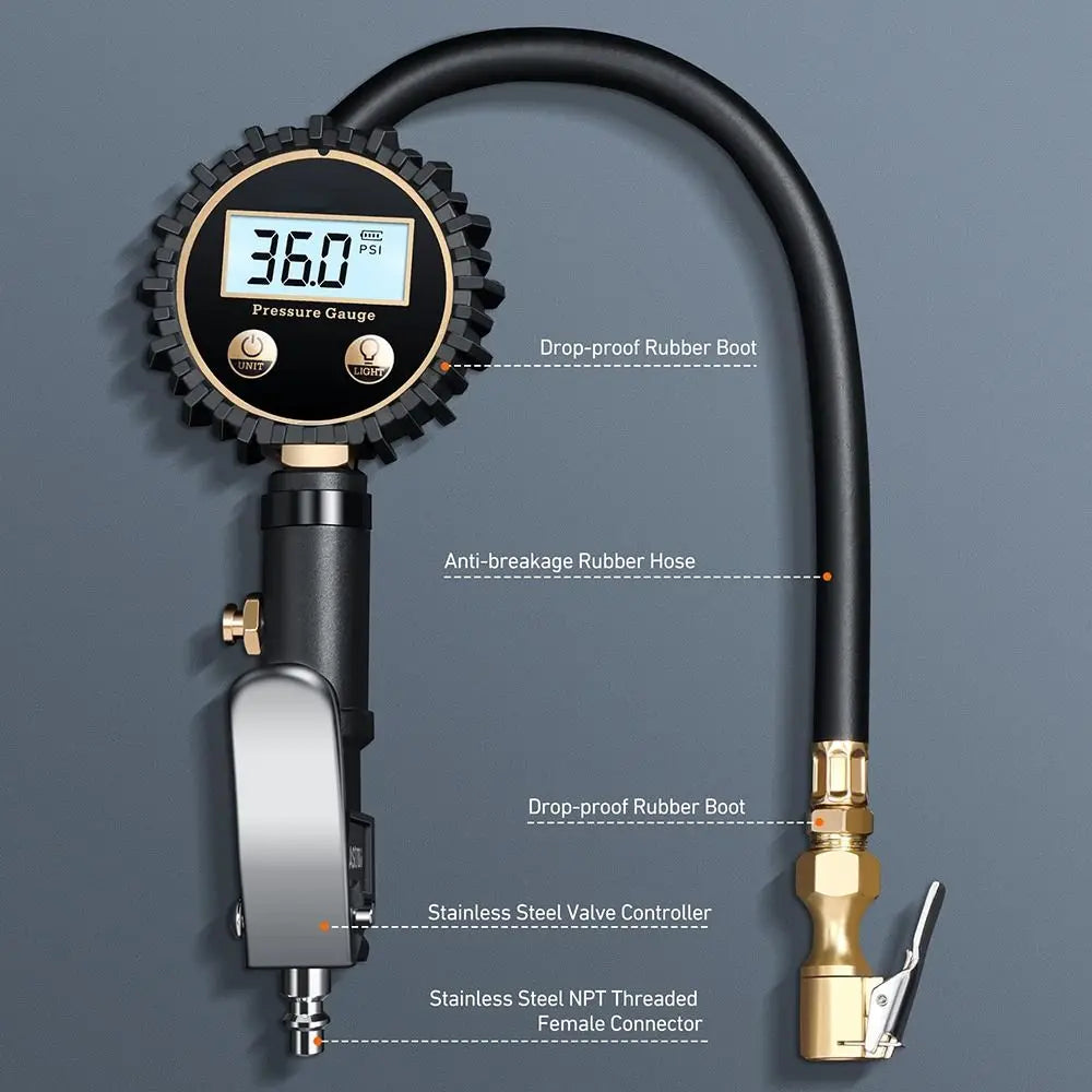 Digital Tire Pressure Gauge with Inflator and Locking Chuck