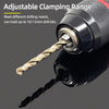Close-up of an adjustable clamping range drill chuck holding a drill bit.
