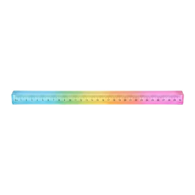 A ruler showing a color gradient from blue to red, used as a geometric cube drawing tool.