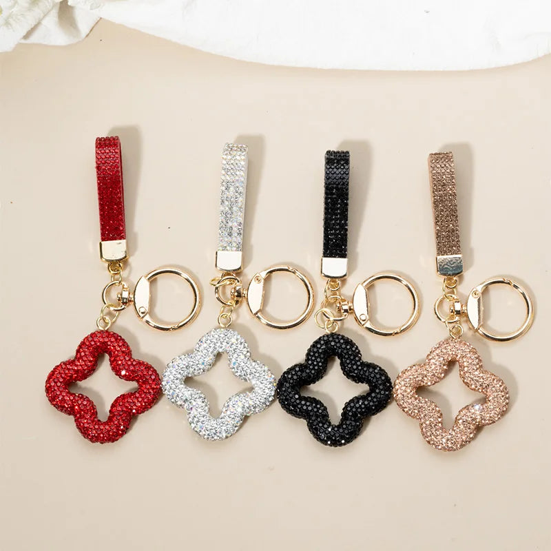 Rhinestone Clover Keychain