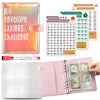 A pink A5 budget binder with cash envelopes and a savings challenge tracker sheet.