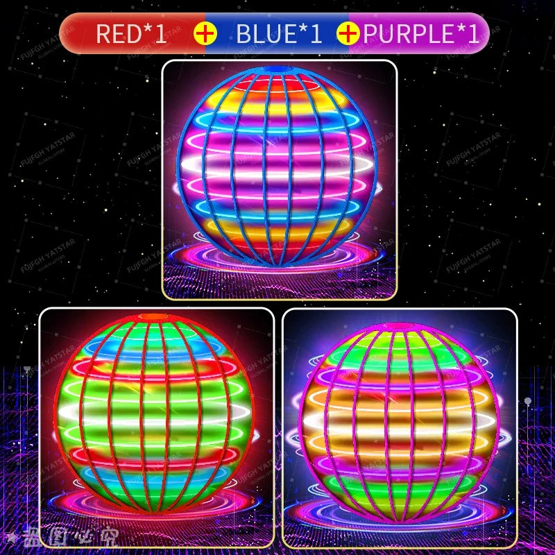 A vibrant glowing orb displaying red, blue, and purple light patterns in a 360-degree spin.