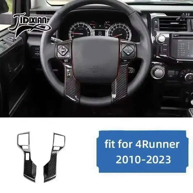 Carbon fiber trim kit for Toyota 4Runner featuring custom steering wheel accents and interior components.