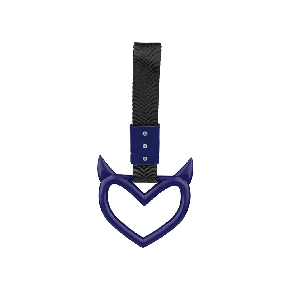 A dark blue heart-shaped ring with a black strap and drift handle.