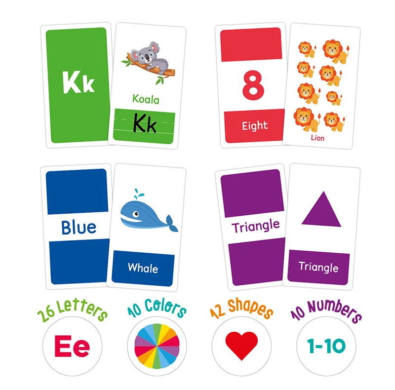 Montessori Learning Flash Cards Set - 58 Pieces for Early Education