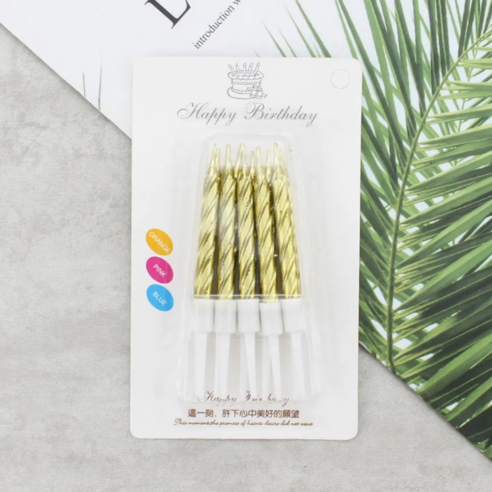 Spiral Birthday Cake Candles, Set of 6 Long Thin Decorative Candles for Cakes and Desserts