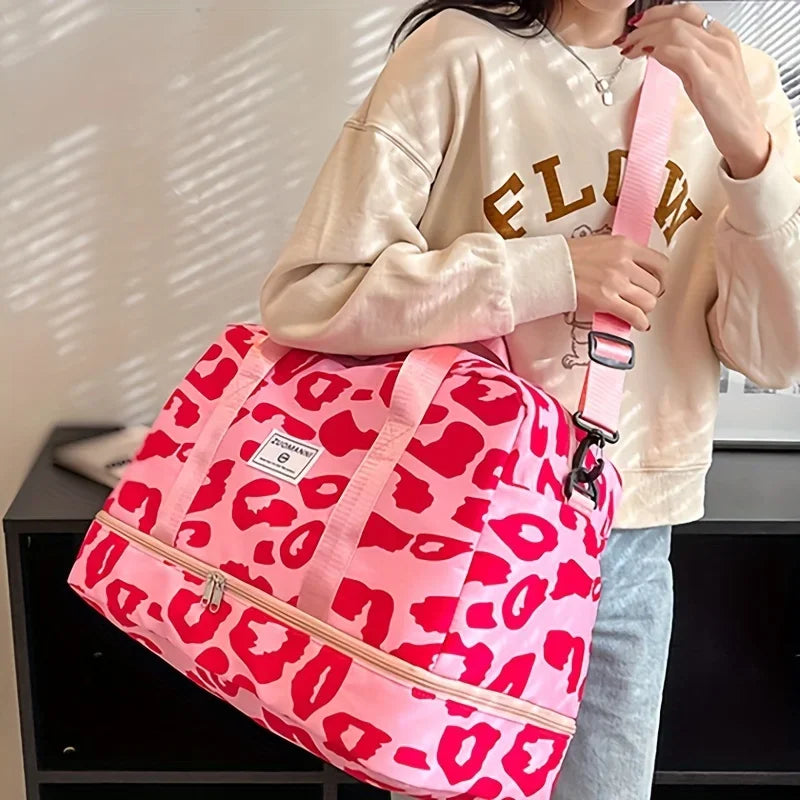 Animal Print Travel Duffle Bag with Shoe Compartment