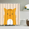 A shower curtain featuring a cute cartoon orange and white tiger design with hooks.