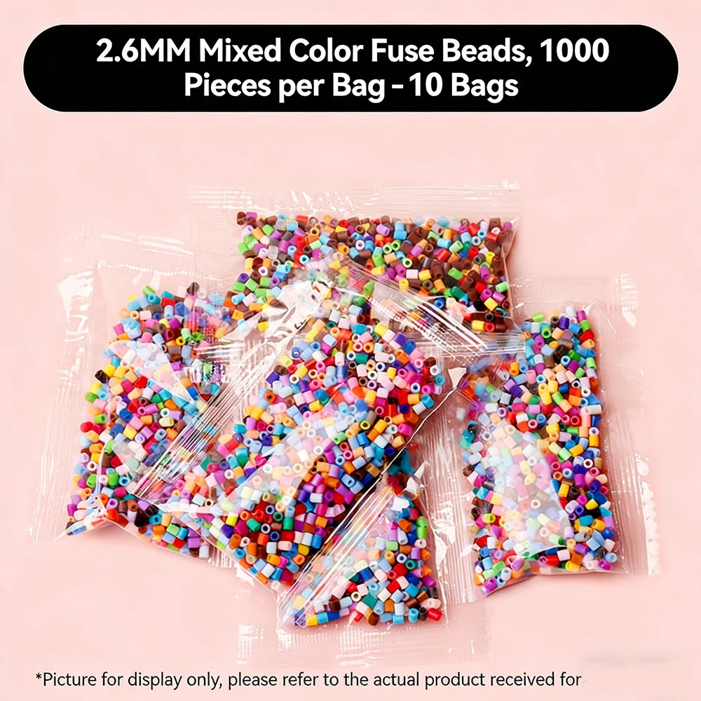 A bag of 10 mixed color 2.6mm fuse beads for craft kits
