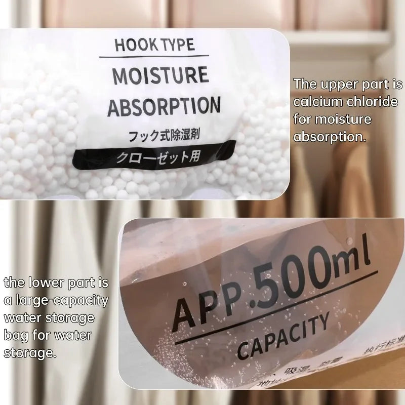 A hanging bag product showing the upper part for moisture absorption and a lower part for water storage.