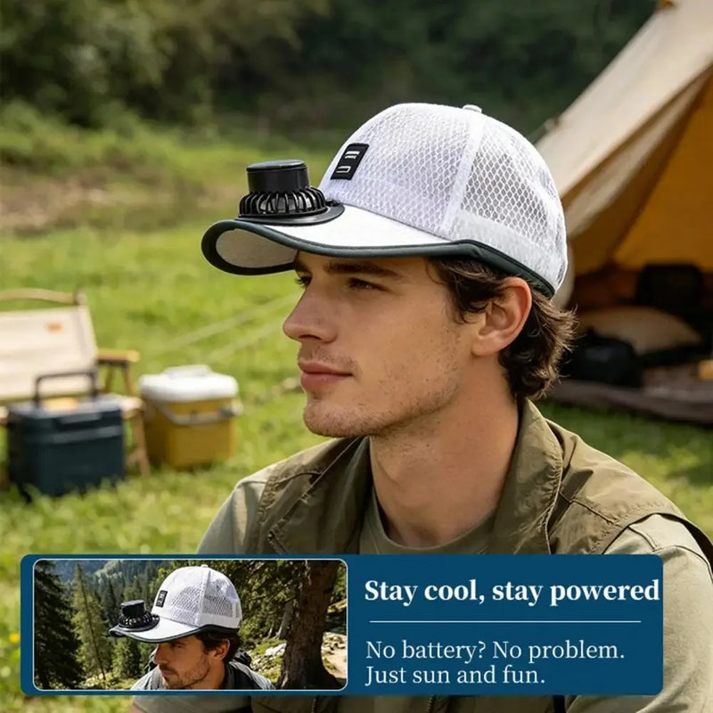 Solar-Powered Cooling Fan Hat with USB Charging