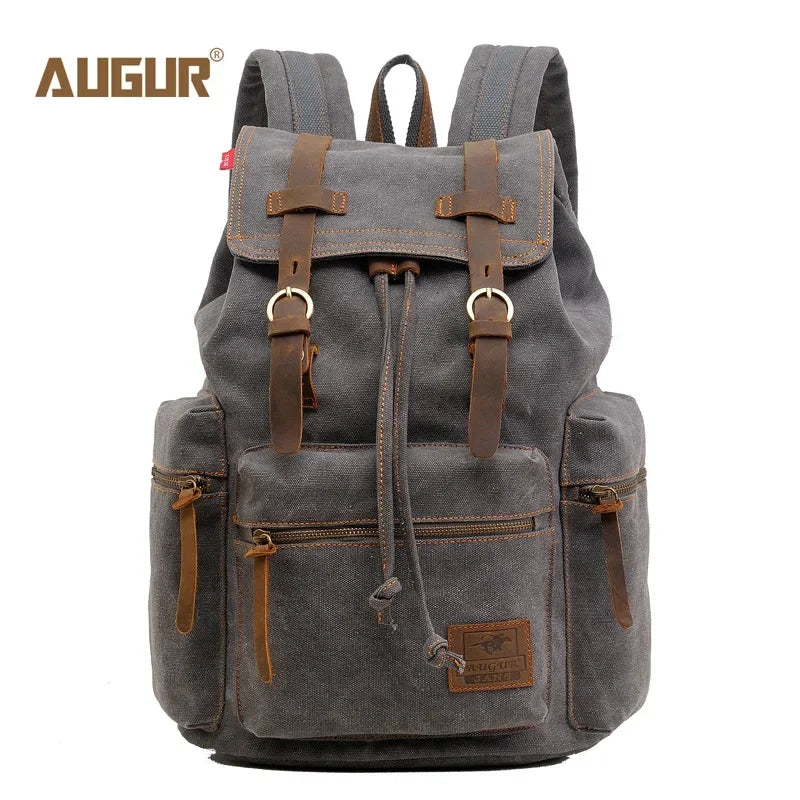 Vintage Canvas Backpack with Leather Accents – Large Capacity Travel & Laptop Bag