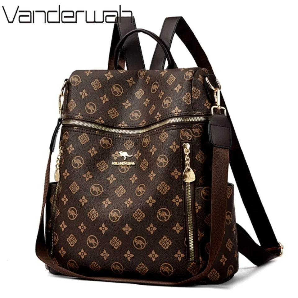 Women's Genuine Leather Backpack with Multiple Pockets