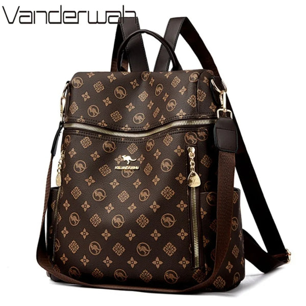 Women's Genuine Leather Backpack with Multiple Pockets