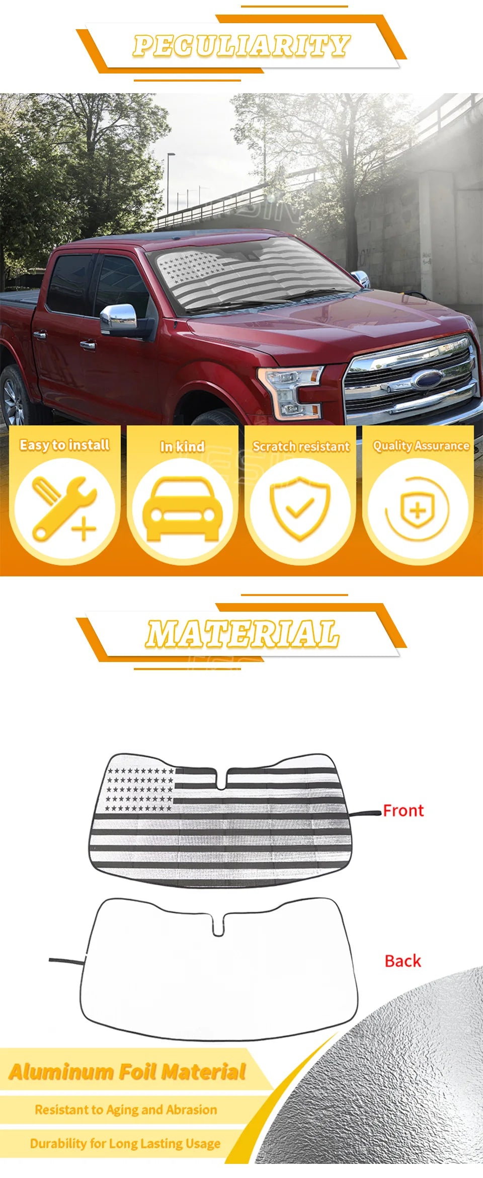 Ford F-150 Windshield Sun Shade - Heat Blocking Aluminum Foil Cover