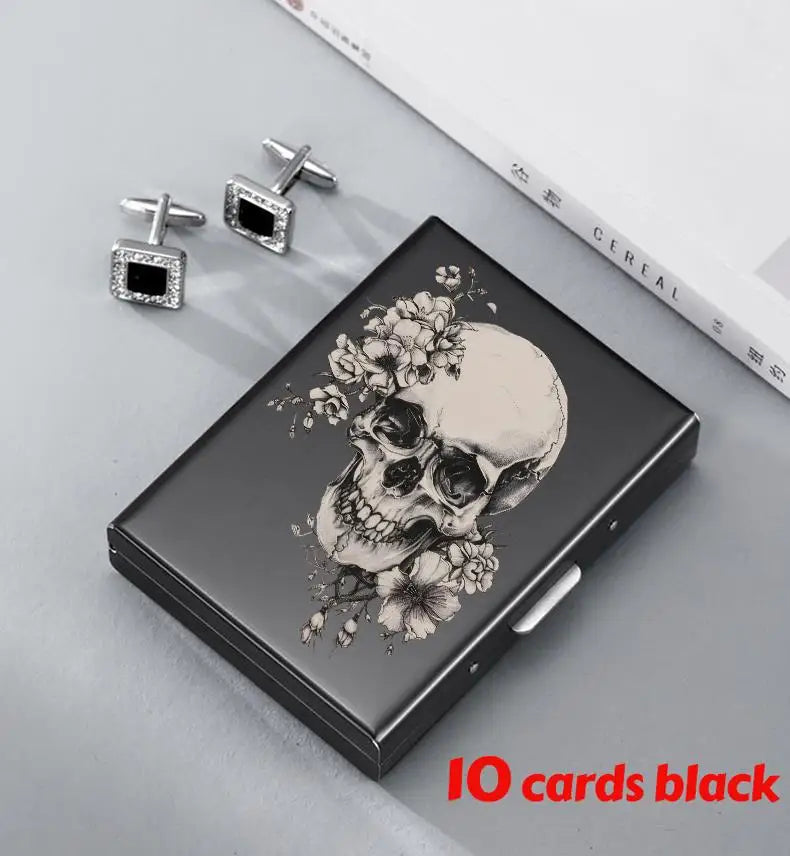 Skull Print Stainless Steel Credit Card Holder Wallet