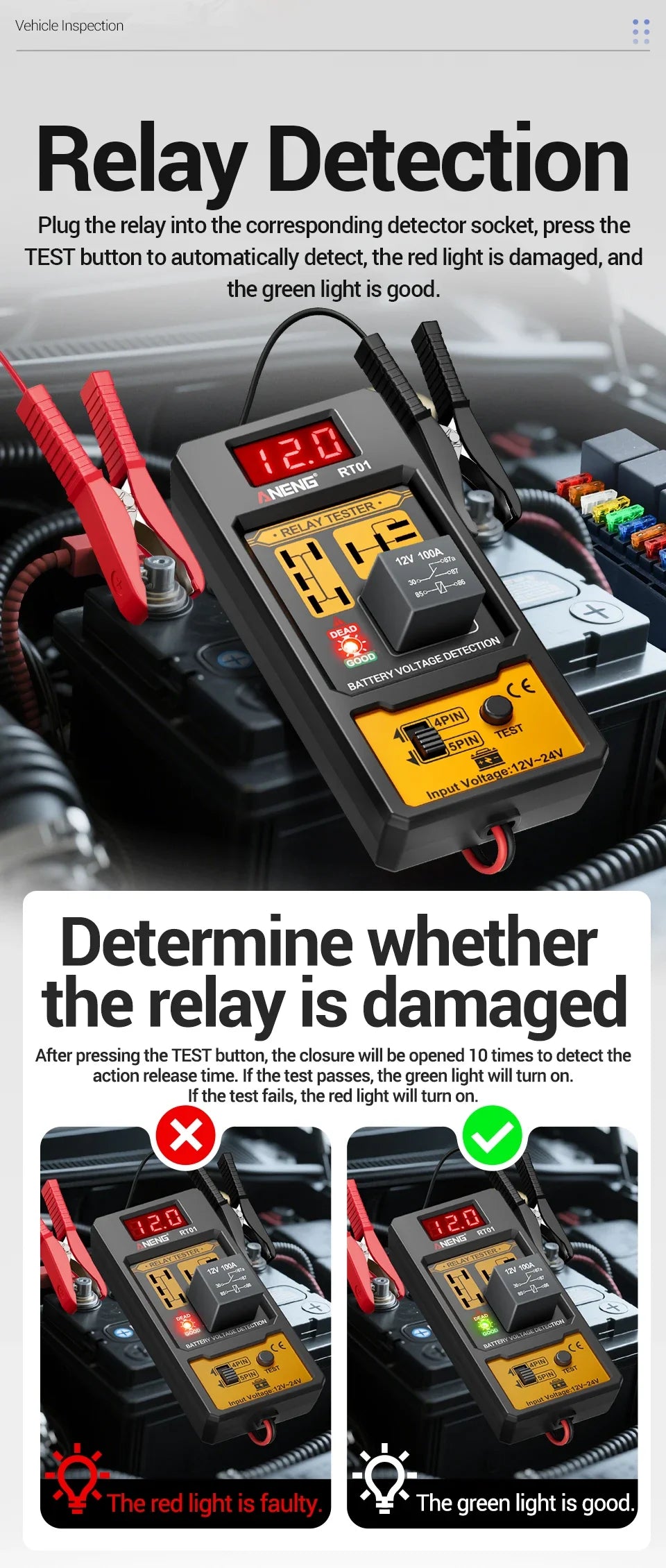 Automotive Relay Tester with Digital Display for 4/5 Pin Relays