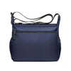A navy blue men's business crossbody bag with multiple zippered pockets.