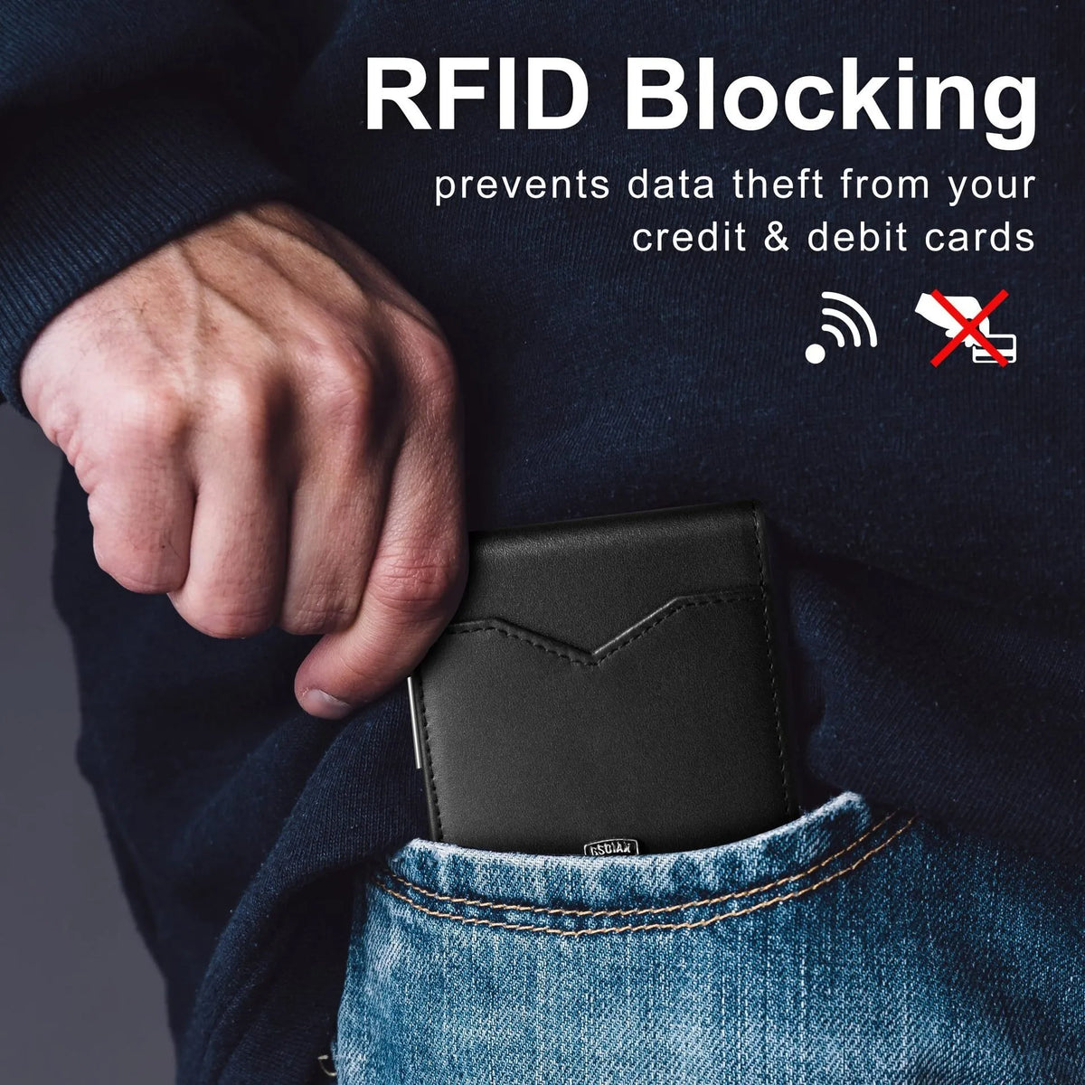 Slim RFID Blocking Leather Card Holder Wallet with Geometric Pattern