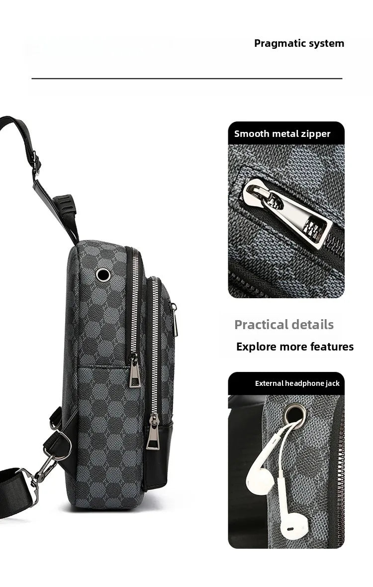 Men's Waterproof PU Leather Crossbody Bag with Geometric Pattern