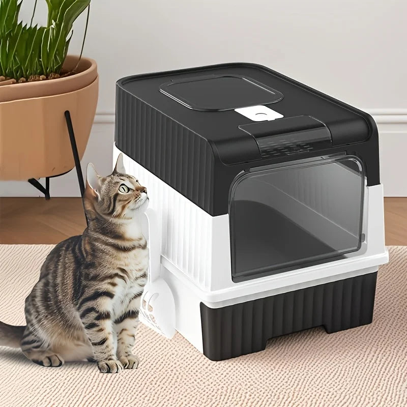 Enclosed Cat Litter Box with Drawer and Scoop