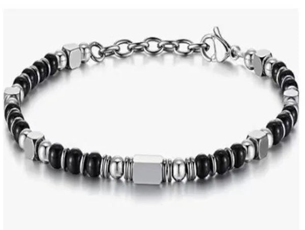 Natural Stone & Stainless Steel Beaded Bracelet