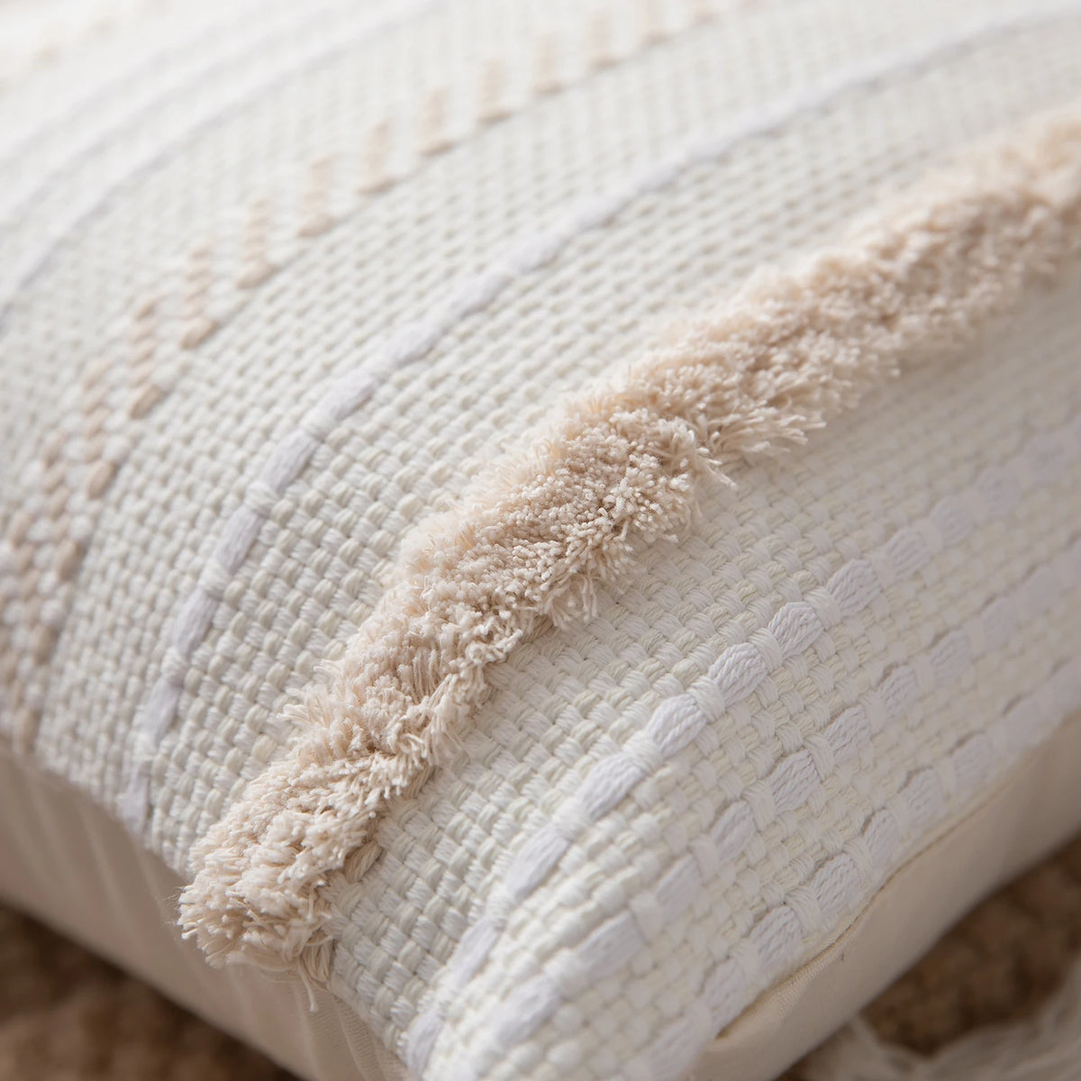 Boho Tufted Throw Pillow Cover with Tassels
