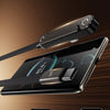 A black USB-C fast charging cable with a foldable phone stand is shown next to a smartphone displaying a charging graphic.