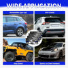 A collage showing various vehicles like a blue SUV, a white SUV, a yellow Jeep, and a sports car with a front bumper.