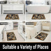 A variety of places featuring a tropical green leaf print non-slip area rug in different contexts.