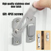 A hand holds a high quality stainless steel door latch lock with four screws, shown installed on a white door.