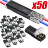 A black electrical connector with red and blue wires, along with multiple 2-pin compact electrical terminals.