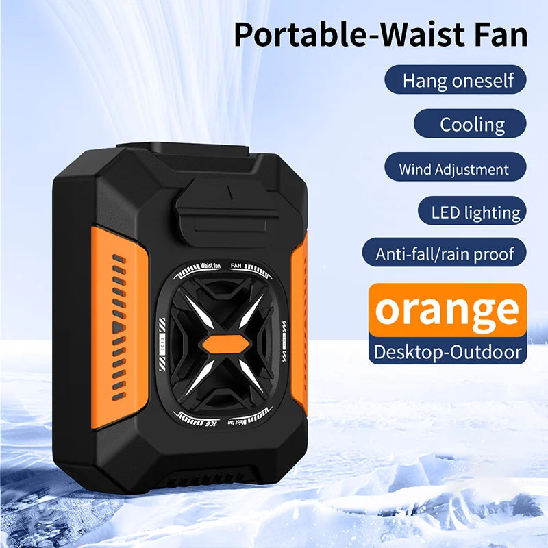 Portable Waist Fan with Flashlight & Power Bank