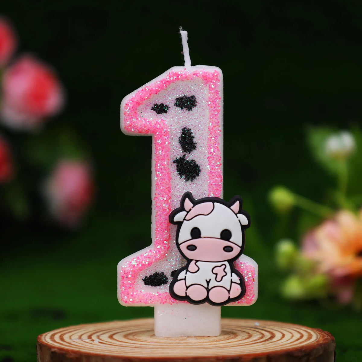 Cow Print Number Candles with Glitter Finish