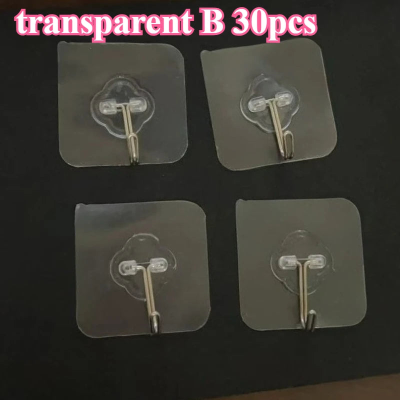 30 pieces of transparent heavy-duty self-adhesive wall hooks for mounting items