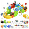A set of STEM electric train building blocks with rechargeable engines and various track components.