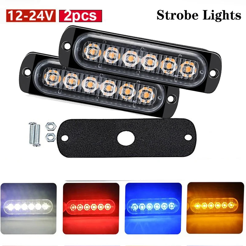 Two black LED strobe lights and a mounting plate for vehicle side markers
