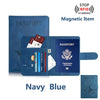 Porta-pasaporte azul marino con protección magnética para escaneo RFID