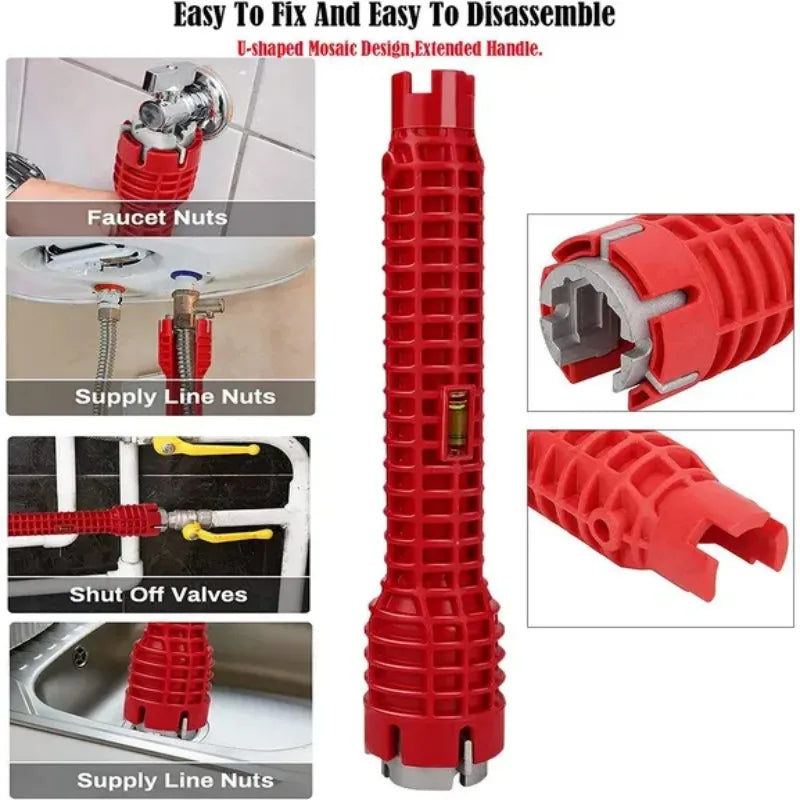 A set of red U-shaped mosaic design faucet nuts and supply line nuts for fixing and disassembling plumbing.