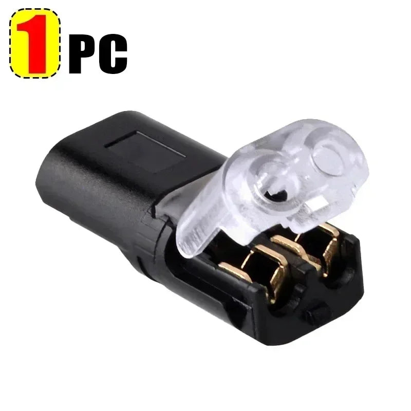 A single black quick splice wire connector with clear insulated pins is shown.