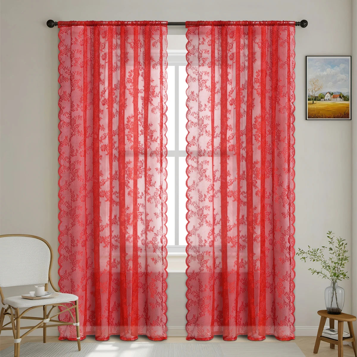 Romantic Lace Sheer Curtain with Floral Design