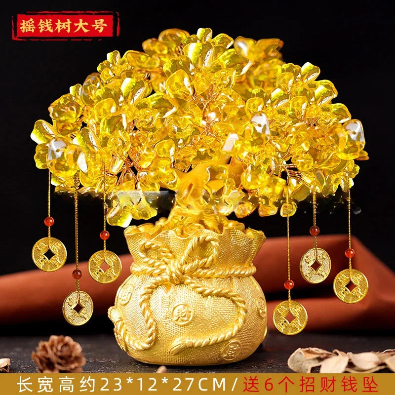 Golden Citrine Crystal Money Tree – Feng Shui Wealth Charm