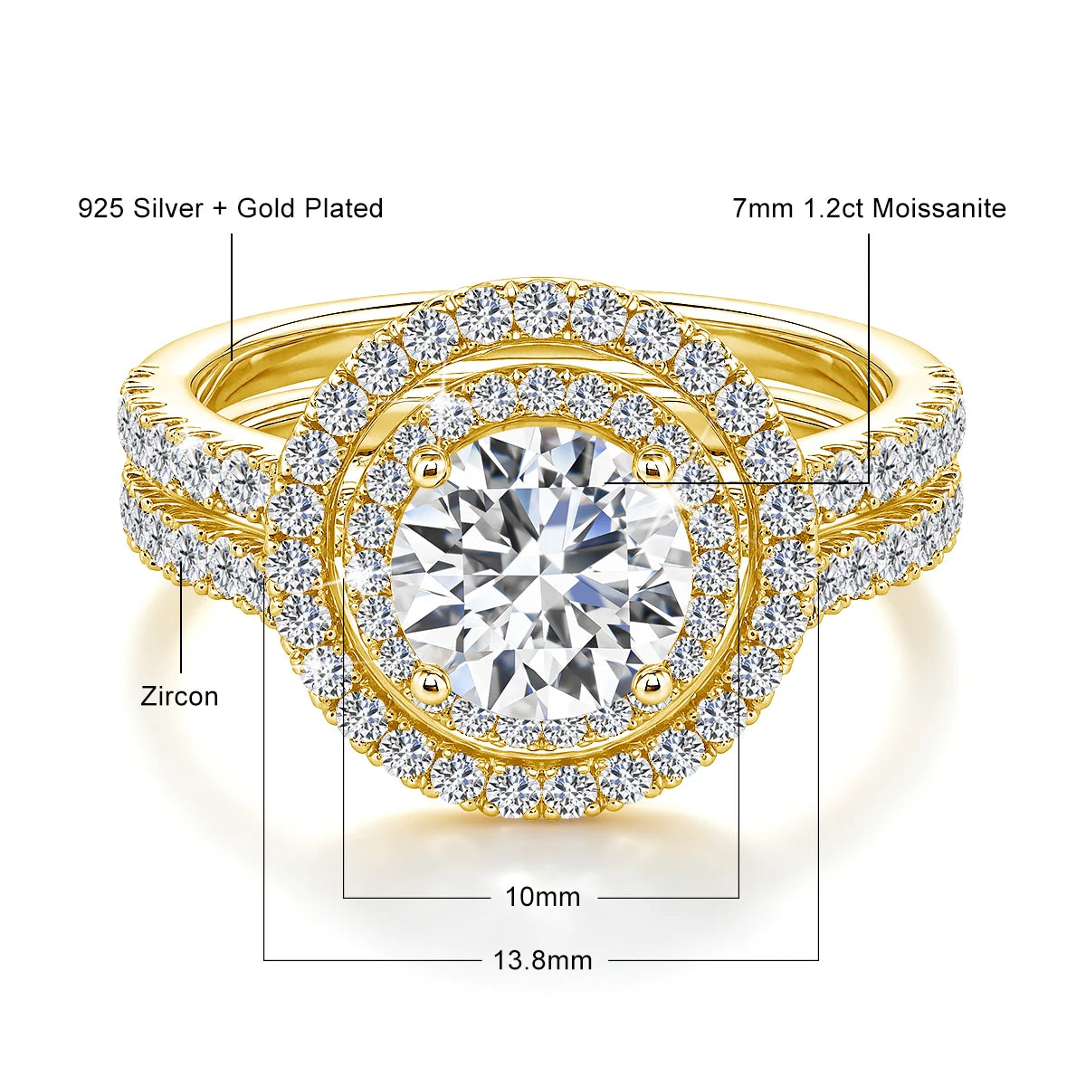 Anillo de Moissanita Redonda de 1.2ct en Plata de Ley 925