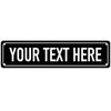 A black rectangular sign with white text that reads YOUR TEXT HERE.
